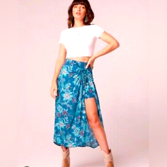 Band of Gypsies Dresses & Skirts - Band of the Free Deep Teal Floral Celene Side Drape Skirt NWT